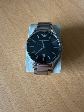 Emporio Armani Silver Bracelet Black Dial Watch 43mm